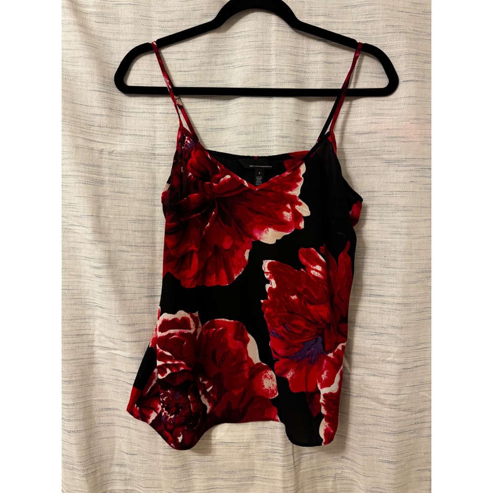 White House Black Market Floral Camisole Red Black V-Neck Spaghetti Strap Tank S